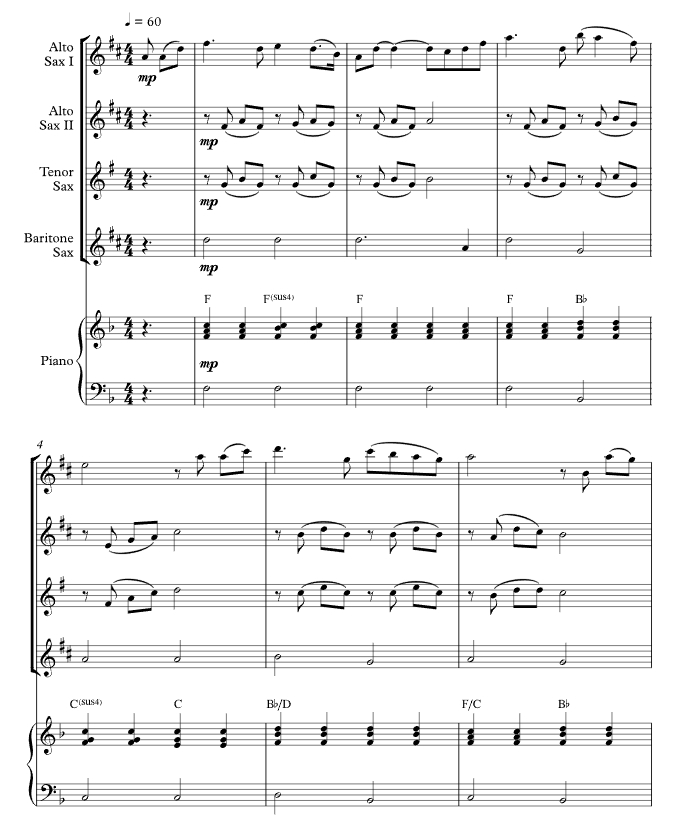 你鼓舞了我 吉尔德森官方原版 AATB萨克斯四重奏+钢琴 总谱+分谱 有试听