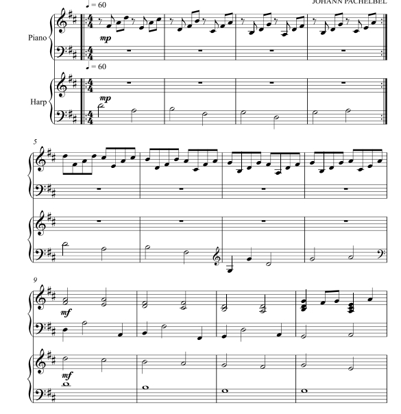 卡农 竖琴钢琴总分谱 辛迪布莱文斯官方原版 有试听