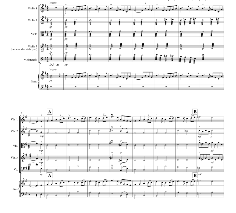 天鹅湖主题 弦乐四重奏+钢琴 大卫官方原版 总谱+分谱 有试听