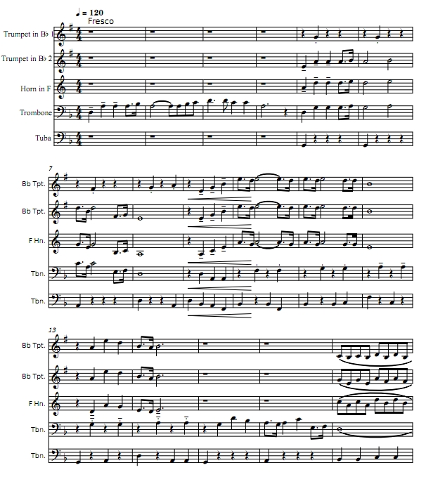 太阳照常升起  铜管五重奏 总分谱 有试听