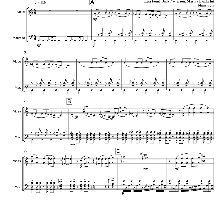 宝贝 马林巴颤音琴二重奏 贾斯汀官方原版 总谱+分谱 有试听