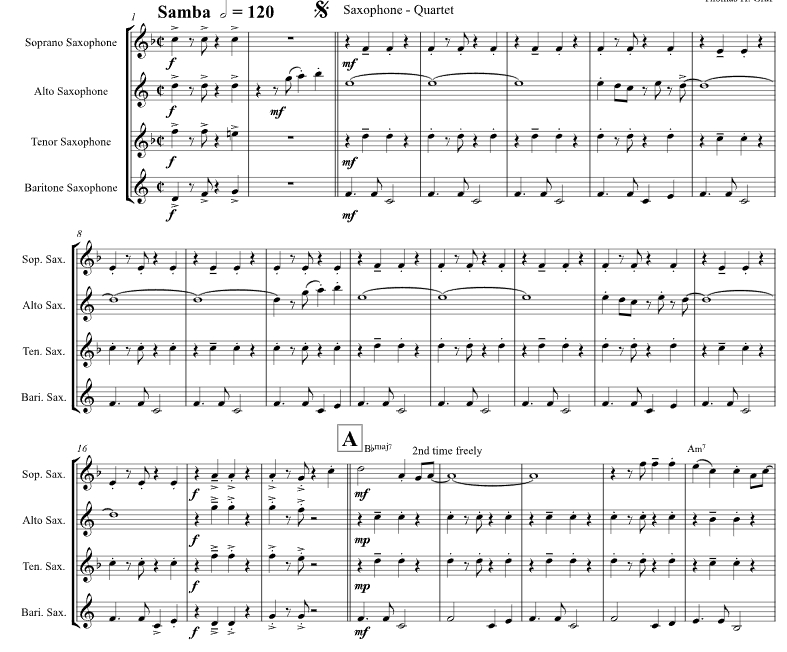 是你的爱 托马斯官方原版 SATB萨克斯四重奏 总谱+分谱  有试听