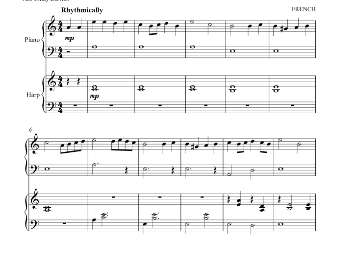 法国圣诞颂歌 拍拍鼓 辛迪版 竖琴钢琴总分谱 有试听