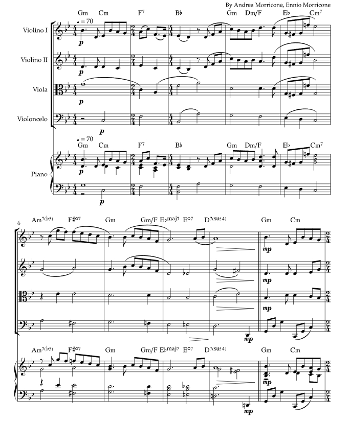 爱的主题曲 卡伦官方原版 弦乐四重奏+钢琴 总谱+分谱 有试听