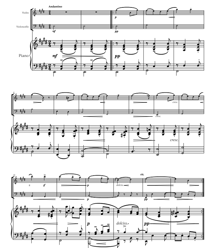 爱的礼赞 小提琴大提琴钢琴重奏 卡登萨官方原版 总谱+分谱 有试听 自动发货