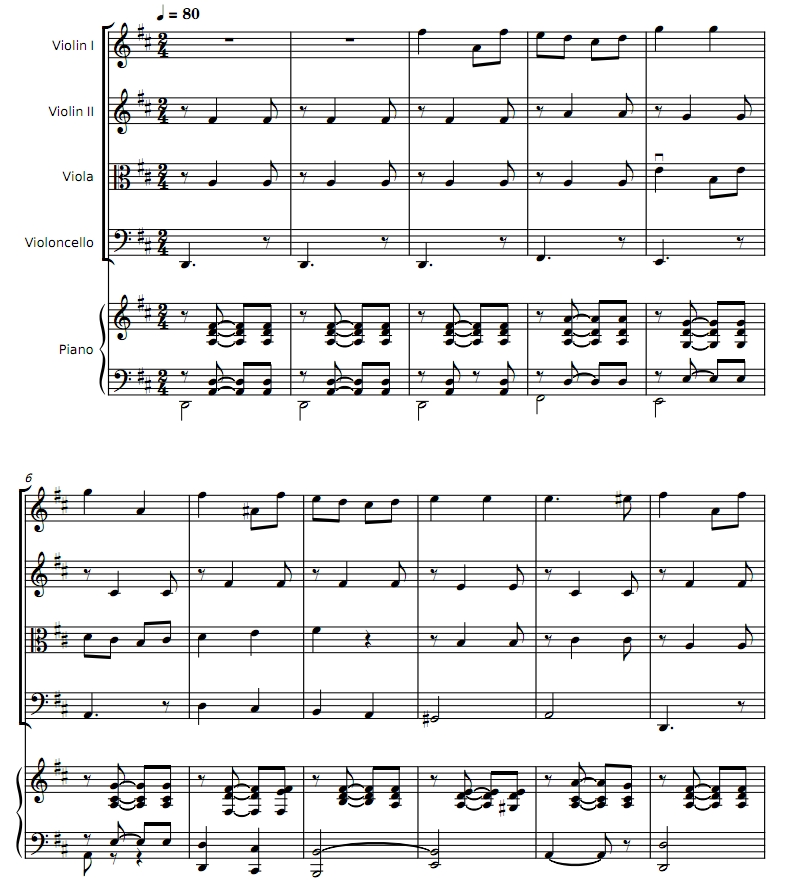 爱的礼赞 弦乐四重奏+钢琴 D调 总谱+分谱 有试听 自动发货