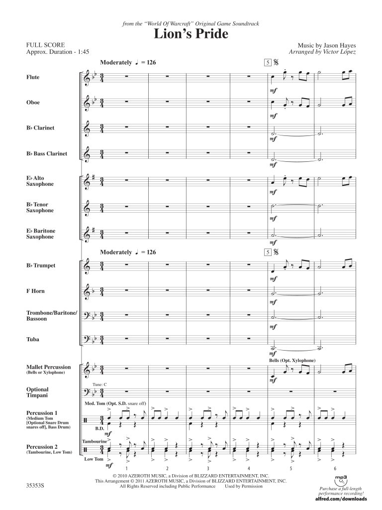 狮王之傲Lion's Pride 1级 交响管乐总谱+分谱