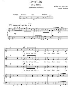 商品为SAB 三声部合唱线谱 生活 Livin' Life  混声合唱SAB+钢琴谱 有试听 自动发货-云音圈