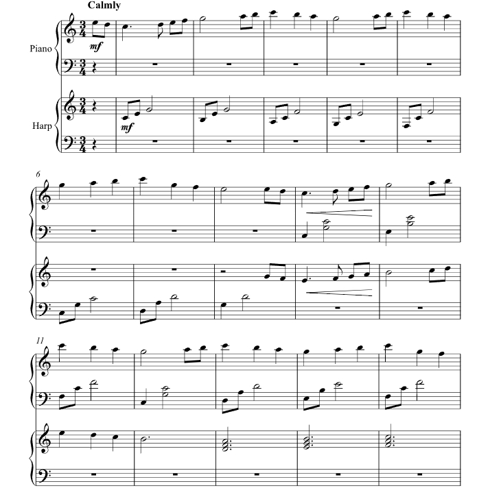 第一个圣诞夜 竖琴钢琴二重奏 辛迪・布莱文斯官方原版 总谱+分谱  有试听