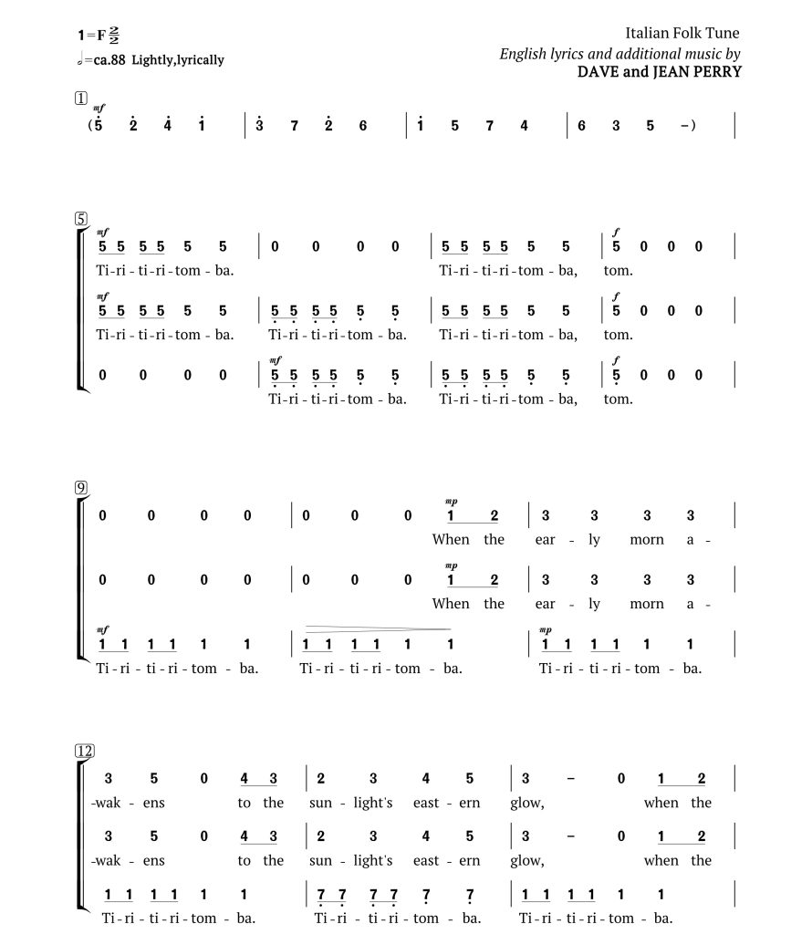 商品为合唱简谱-F调-Tiritomba 田野的召唤 童声三声部 有试听