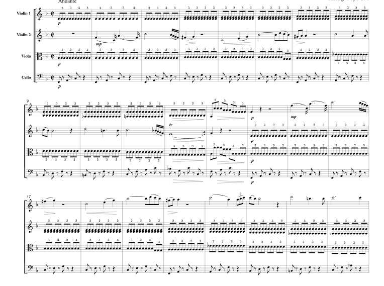 莫扎特 第 21 钢琴协奏曲 KV467 行板 官方原版 弦乐四重奏 总谱+分谱 有试听