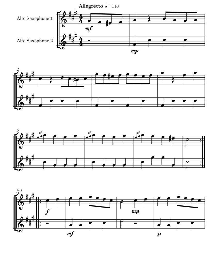 莫扎特土耳其进行曲 中音萨克斯二重奏 费尔南德斯官方原版 总谱+分谱  有试听