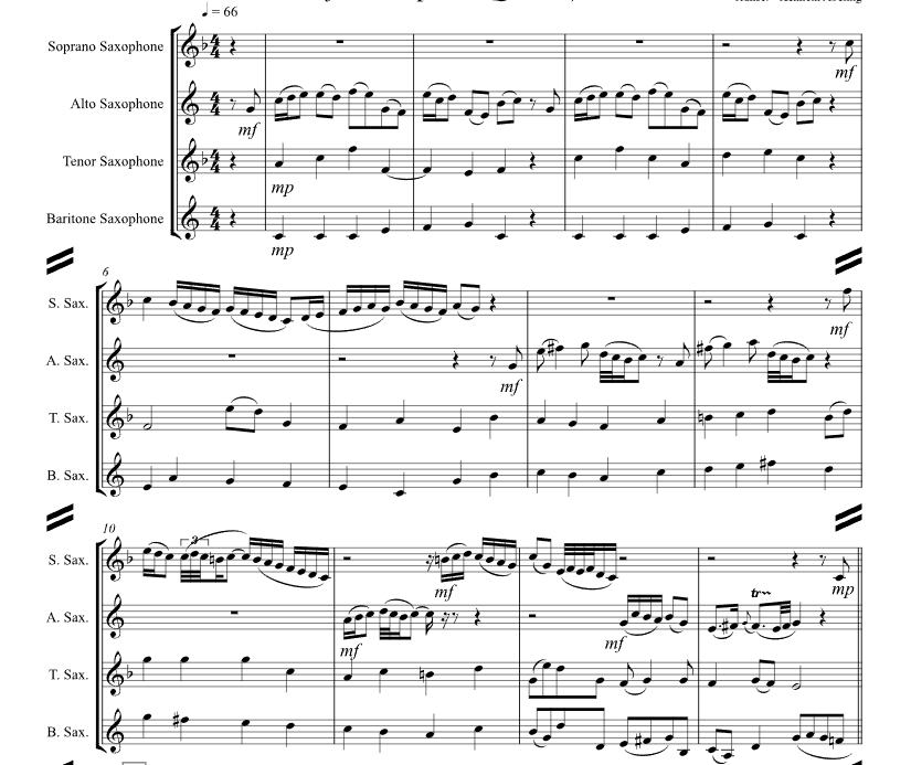 醒来吧 肯尼斯官方原版 SATB萨克斯四重奏 总谱+分谱 有试听