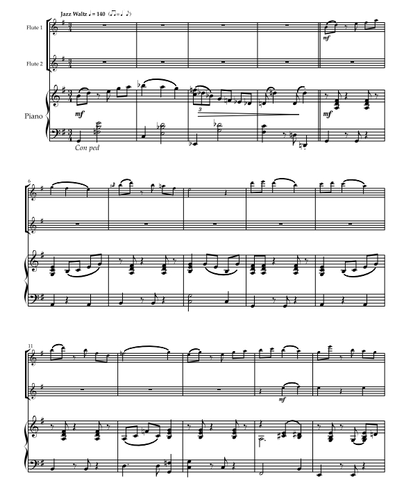 阳光 长笛二重奏与钢琴 霍斯利官方原版 总谱+分谱 有试听 自动发货