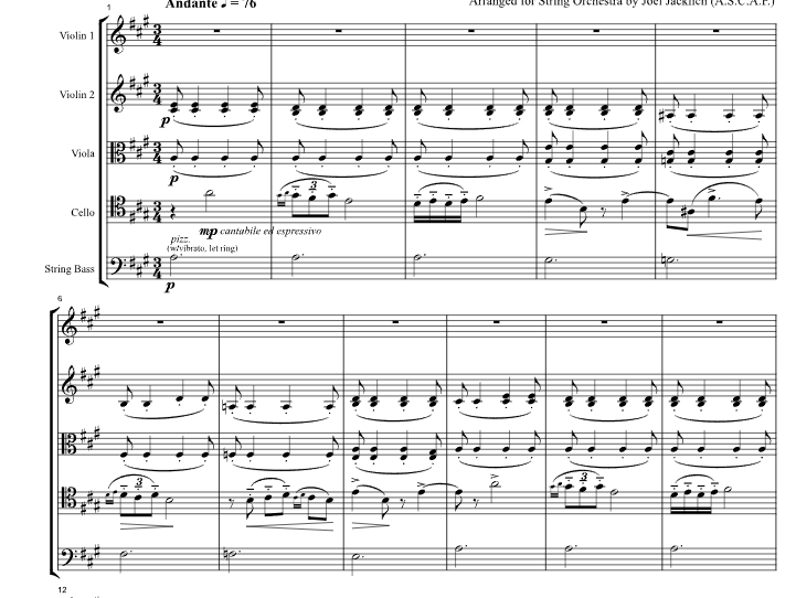 鲍罗丁 夜曲 乔尔官方原版 弦乐五重奏 总谱+分谱 有试听