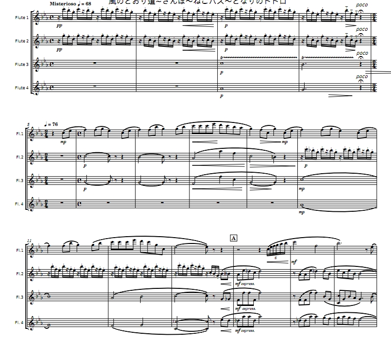 龙猫组曲 长笛四重奏 总谱+分谱 有试听 自动发货