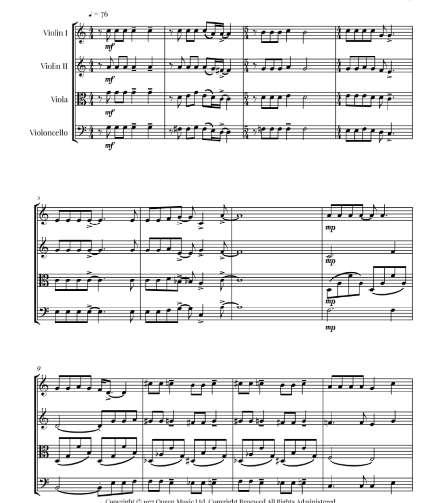 波西米亚狂想曲 弦乐四重奏 官方原版 总谱+分谱  有试听  自动发货