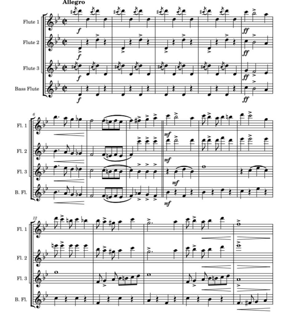 快乐的铁匠 长笛四重奏 乔治官方原版 总谱+分谱  有试听  自动发货