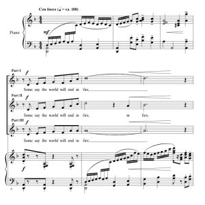 商品为SSA 三声部合唱线谱 冰与火 Fire and Ice 克罗克官方原版 童声女声合唱谱 有试听 自动发货-云音圈