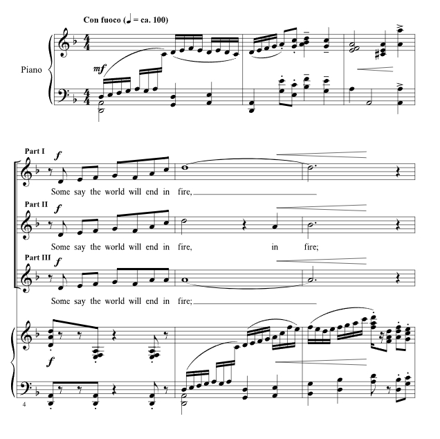 商品为SSA 三声部合唱线谱 冰与火 Fire and Ice 克罗克官方原版 童声女声合唱谱 有试听 自动发货