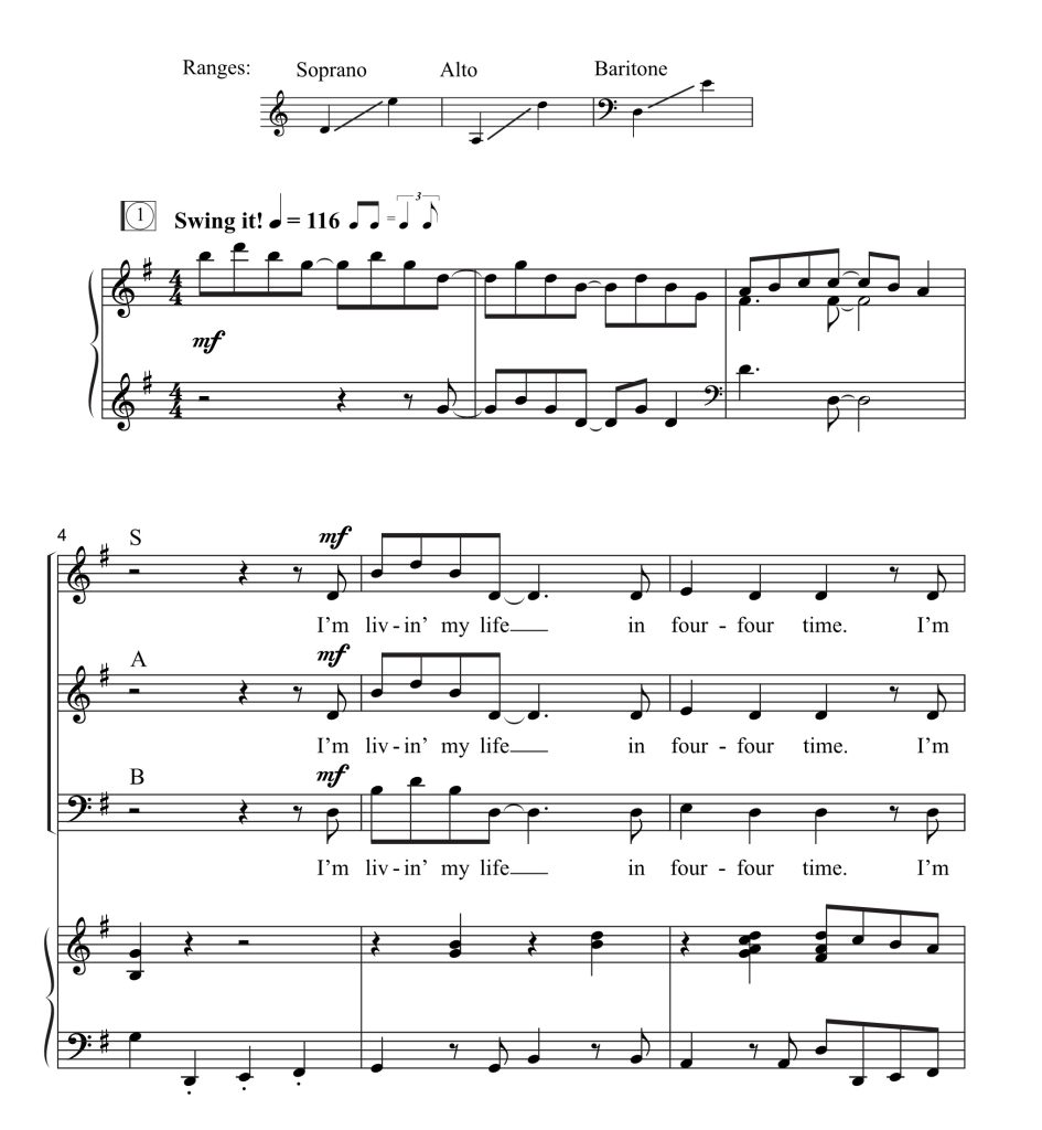 商品为SAB三声部合唱线谱  生活 Livin' Life 有试听  自动发货