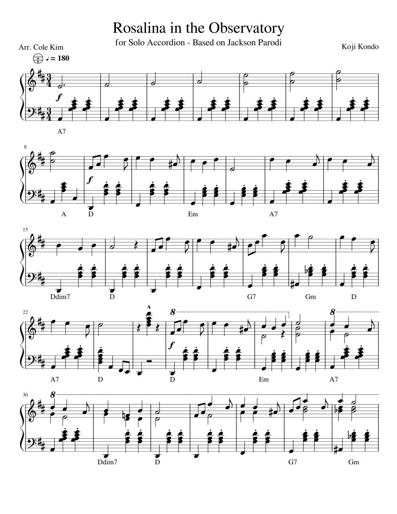 Rosalina in the Observatory  手风琴独奏谱  有试听  自动发货