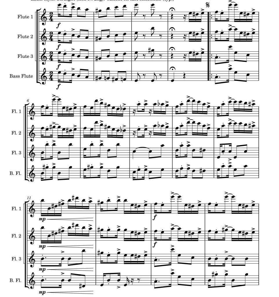 雀鸟 Tico Tico 长笛四重奏 乔治林官方原版 总谱+分谱  有试听  自动发货