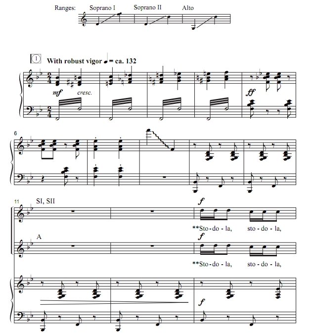 商品为SSA 三声部合唱线谱 Stodola Pumpa 童声女声合唱线谱 韦斯顿版 有试听 自动发货