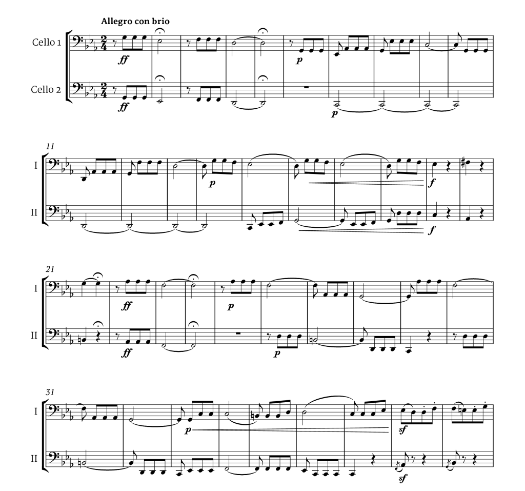 贝多芬 第五交响曲 大提琴二重奏 安德官方原版 总谱+分谱  有试听  自动发货