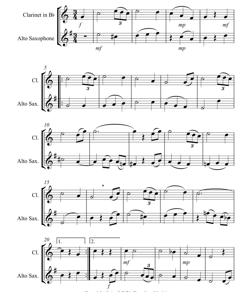 奇异恩典 单簧管中音萨克斯 伯恩德雷特官方原版 总谱+分谱  有试听  自动发货