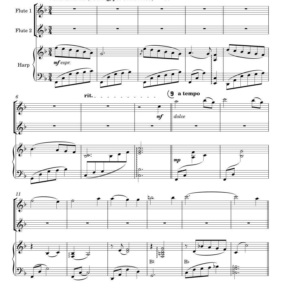 我的牧者 双长笛竖琴或钢琴三重奏 保罗官方原版 总谱+分谱  有试听 自动发货