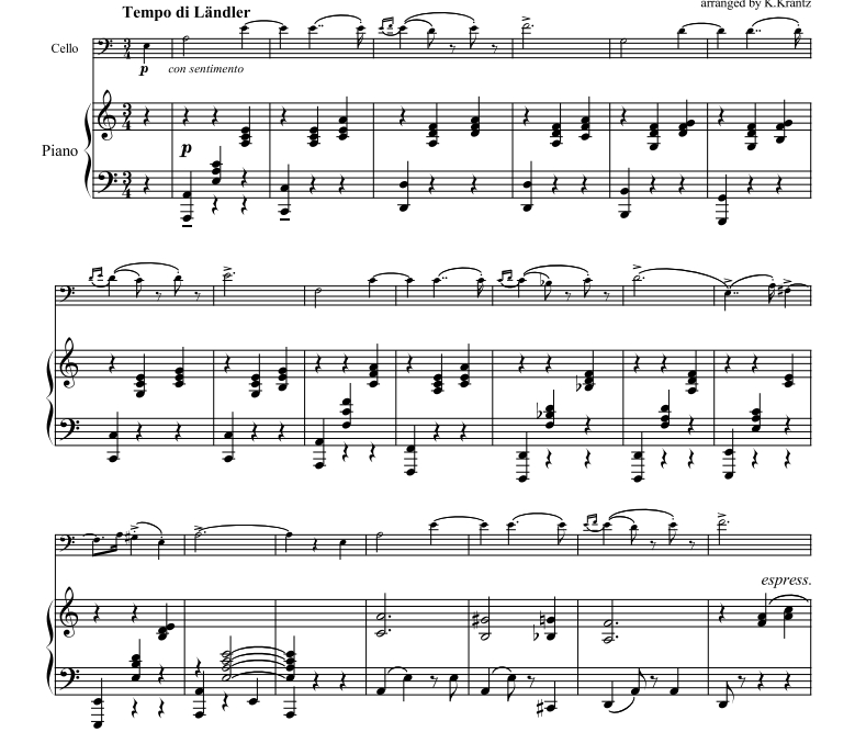 爱的忧伤 大提琴钢琴 克兰茨官方原版 总谱+分谱  有试听 自动发货