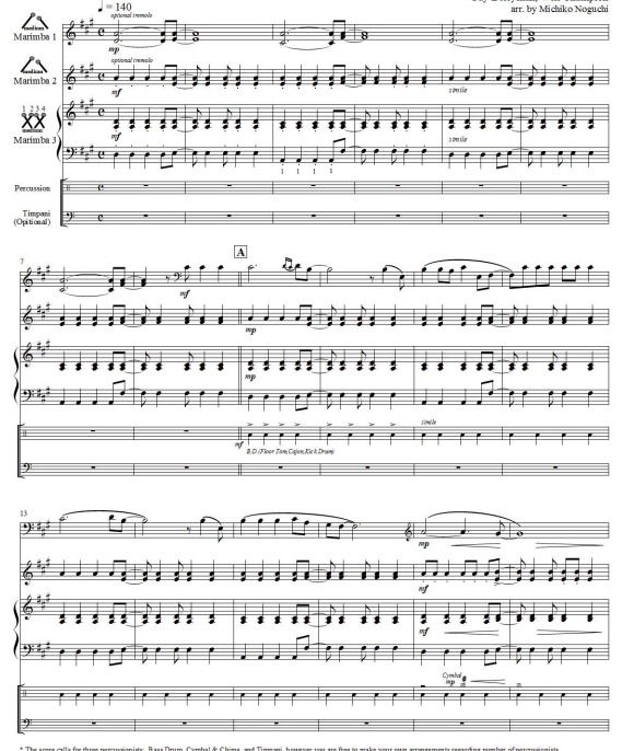 生命万岁 Viva La Vida 打击乐五重奏 野口道子官方原版 总谱+分谱 有试听 自动发货