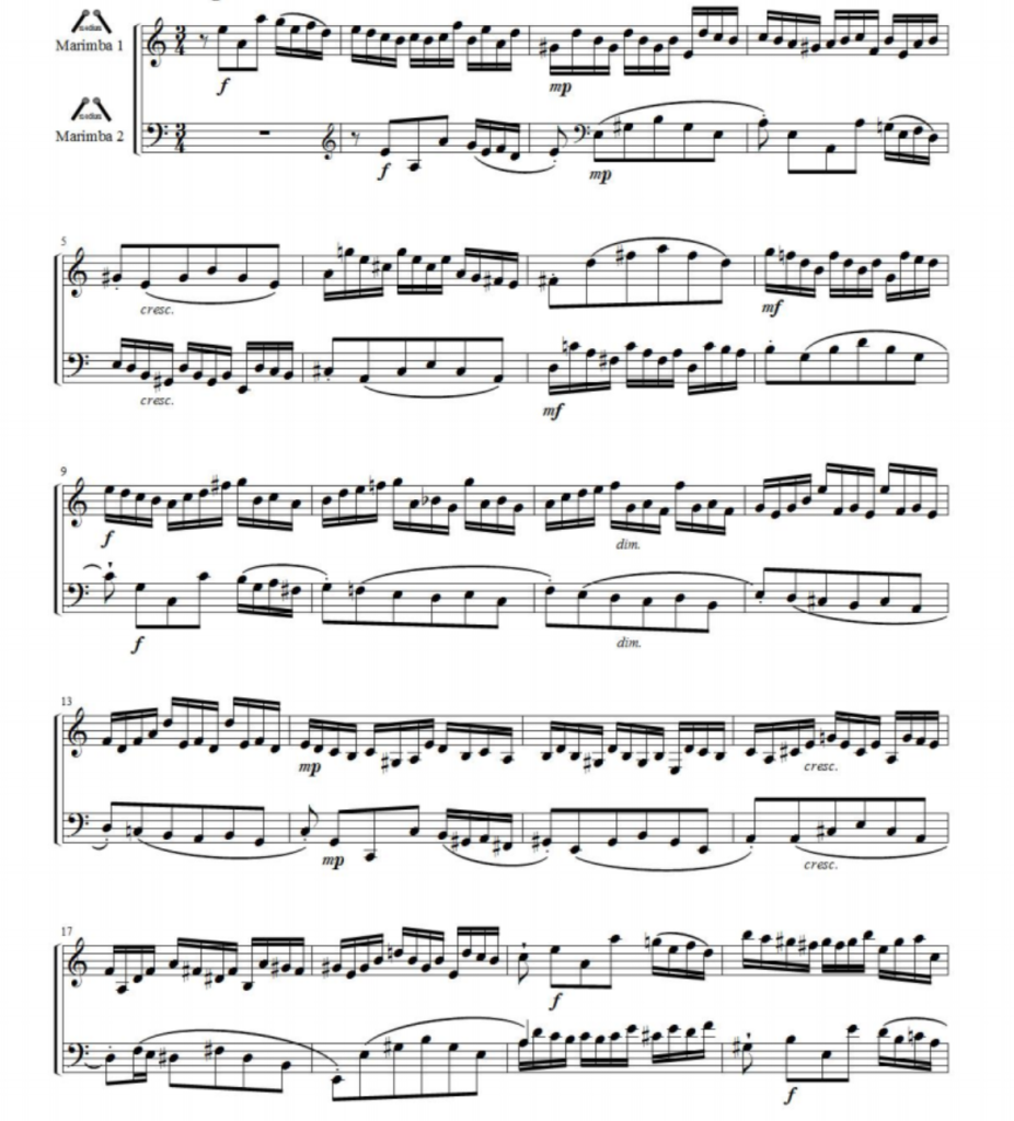 巴赫 A 小调 第二英国组曲 前奏曲 BWV 807 马林巴二重奏 野口道子官方原版 总谱+分谱  有试听  自动发货