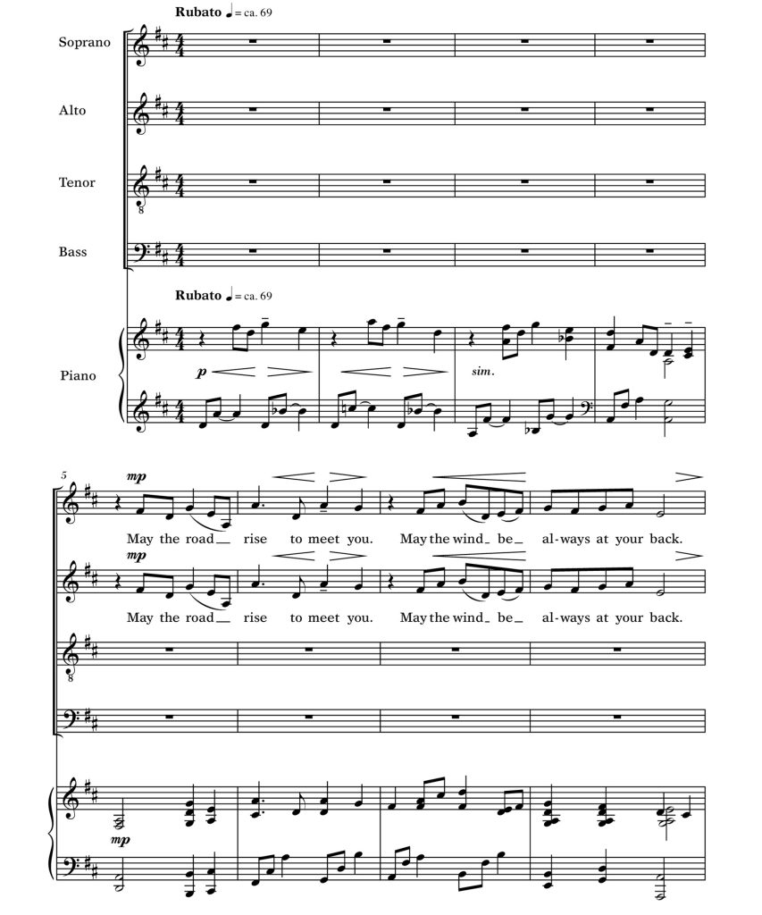 商品为SATB四声部混声合唱线谱  爱尔兰古祈祷歌 An Old Irish Blessing 莫雷版  有试听  自动发货