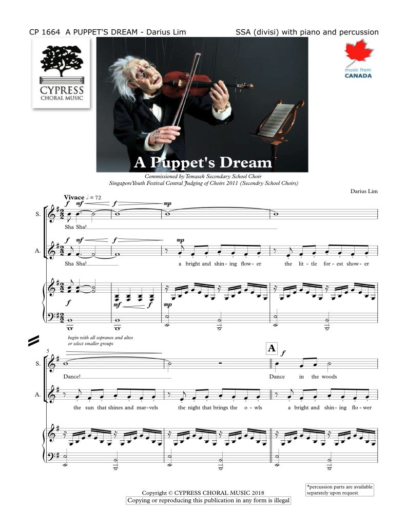 商品为木SSA三声部合唱线谱  木偶人之梦 A Puppet's Dream  有试听  自动发货